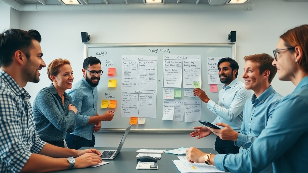 Marketing team building and segmenting an email list with whiteboard diagrams