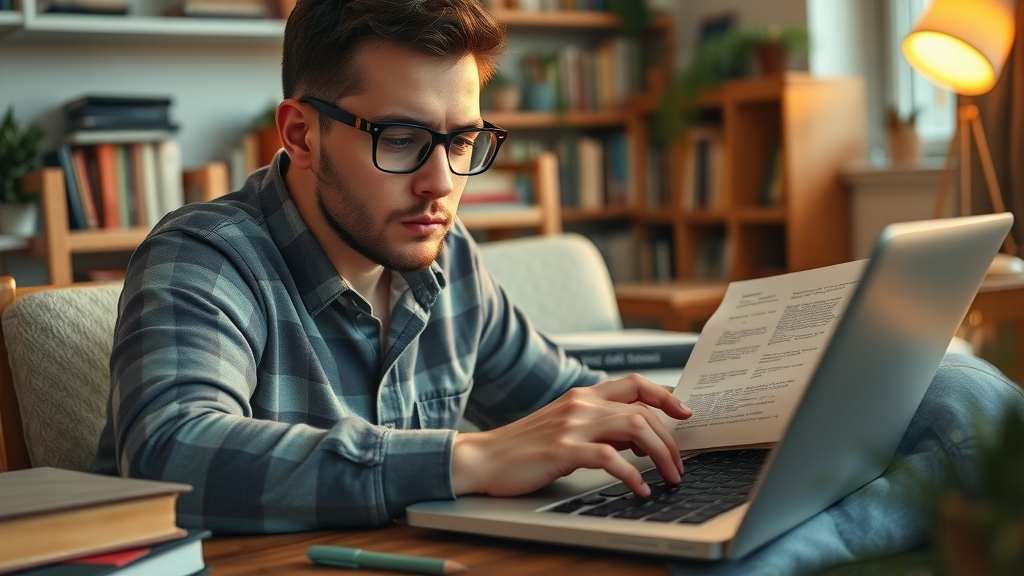Writer composing engaging blog post for content marketing lead generation in home office