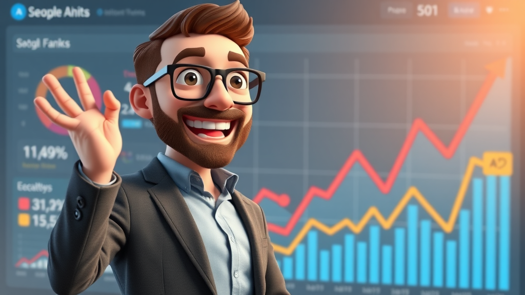 content marketing for authority: inspired entrepreneur gesturing at rising analytics in a website dashboard