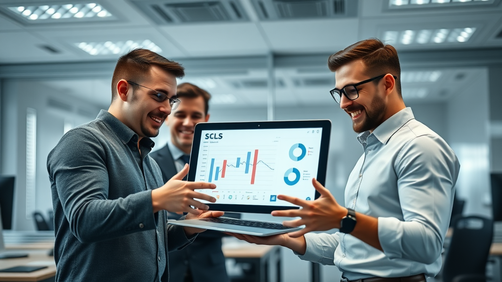 Modern sales team collaborating with CRM lead generation technology