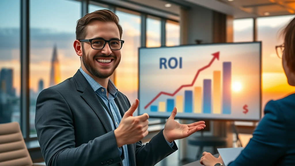 measuring ROI with marketing analytics software in a corporate boardroom