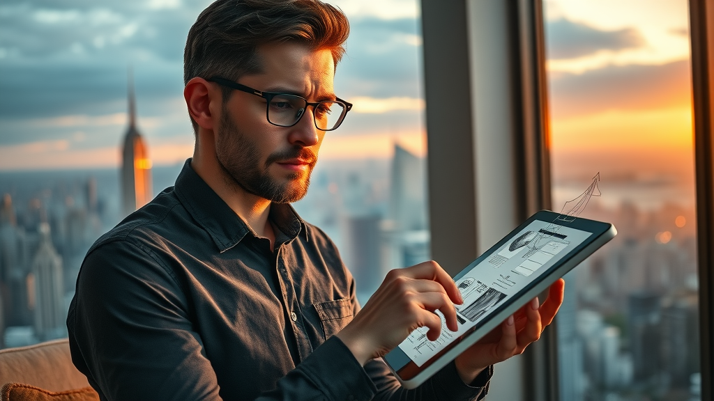 founder sketching unique marketing strategies on a digital tablet for long-term small business marketing