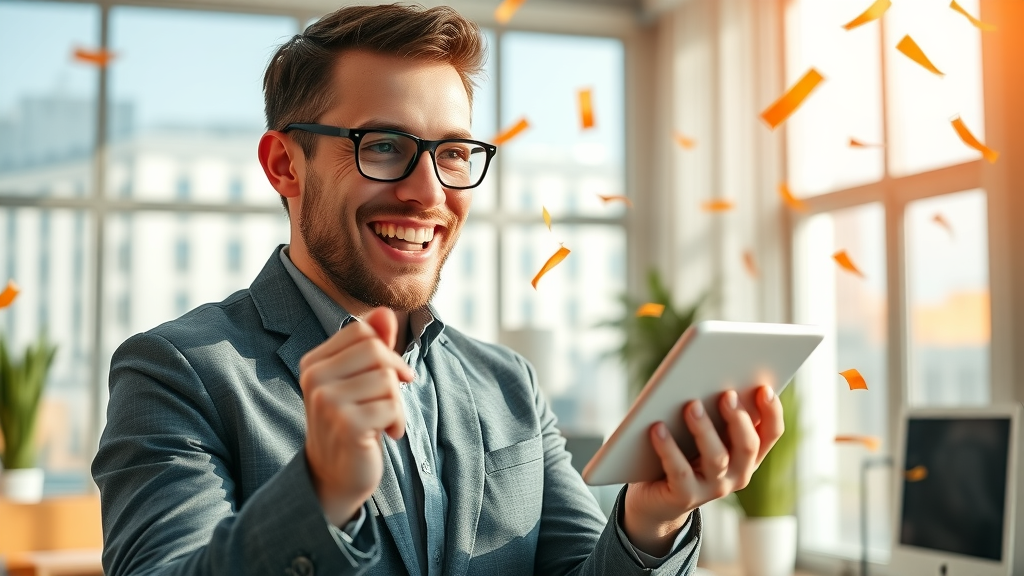 successful digital entrepreneur celebrating rapid website page load speed