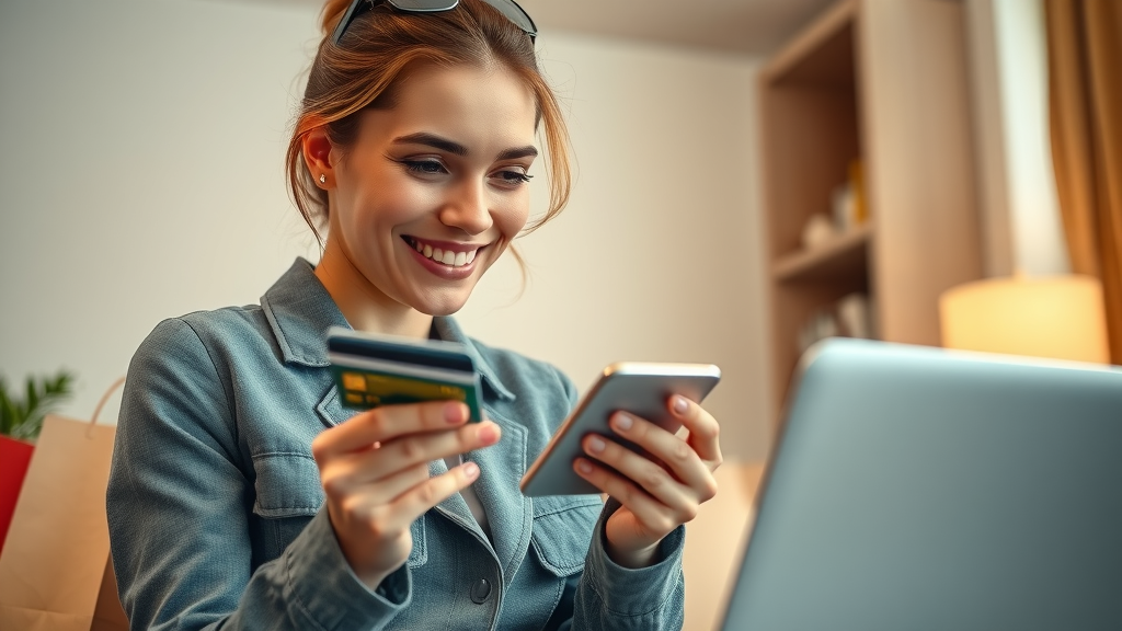 happy online shopper using a mobile phone to complete purchase – responsive web design