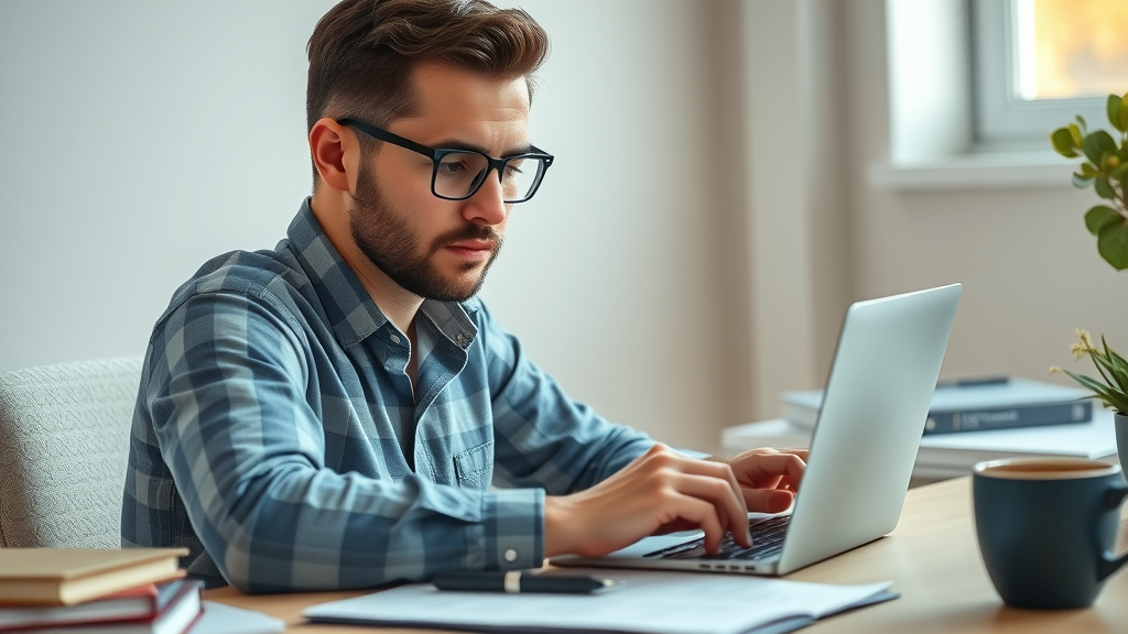 content creator writing SEO-optimized title tags and meta descriptions at modern desk; page SEO in focus