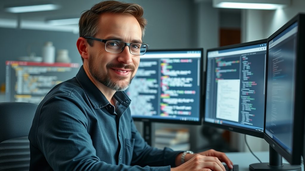 technical seo expert resolving duplicate content on dual monitors for search engine visibility