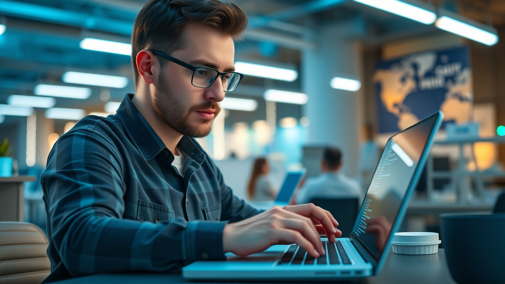 digital marketer installing website analytics code snippet on modern website