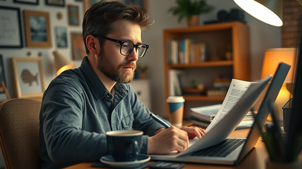copywriter drafting high-conversion blog post, content marketer working on quality content strategy