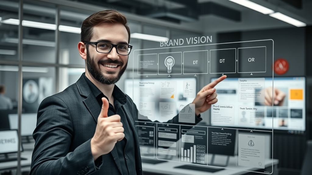 defining your online brand image and vision through strategic planning on glass board