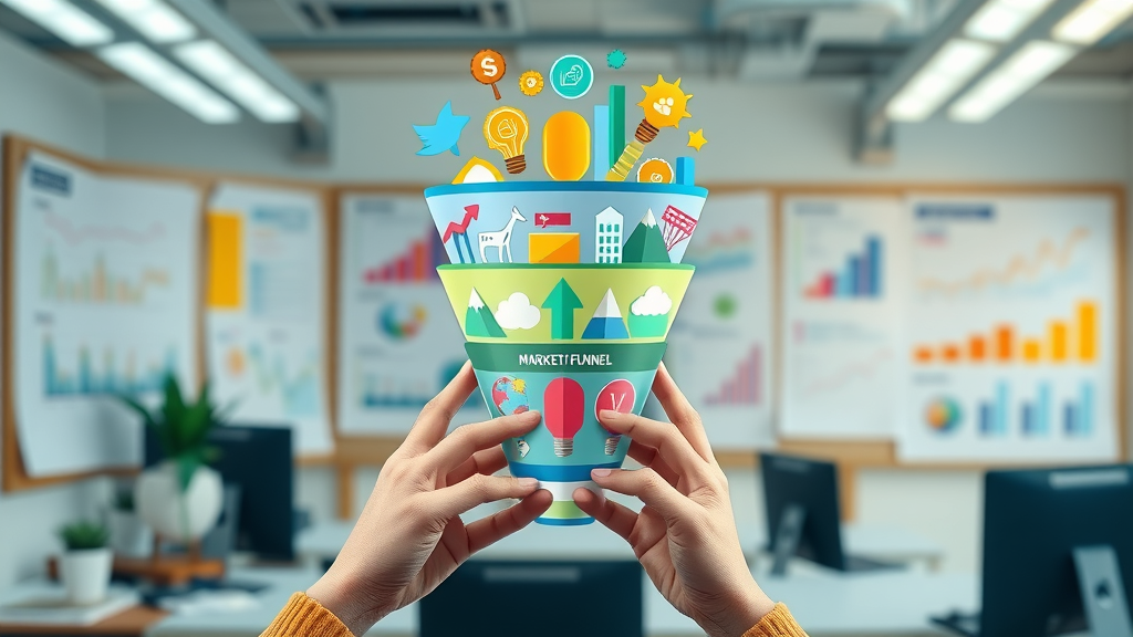 small business lead generation funnel infographic stages awareness interest capture conversion office background