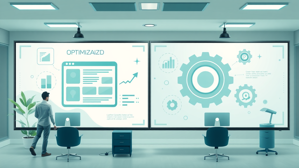 Split-screen infographic illustrating website optimization process versus SEO tactics