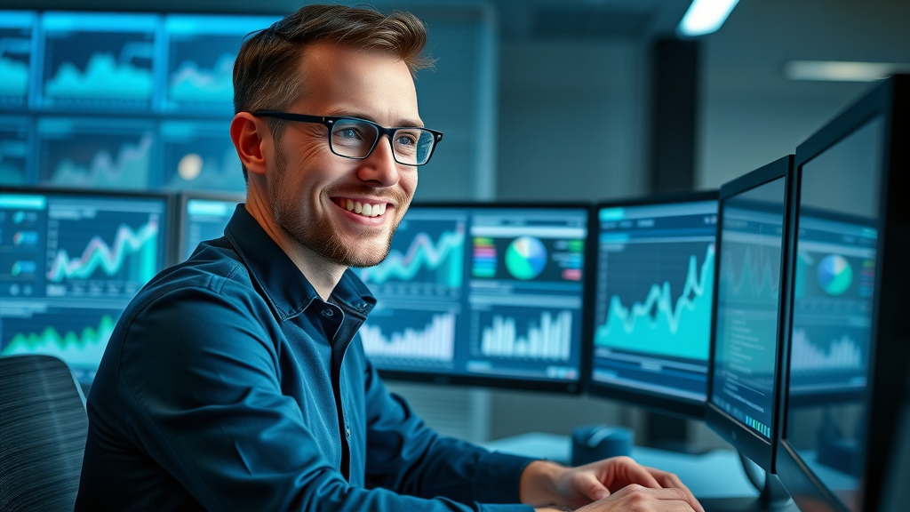 digital marketer analyzing SEO dashboard and search rankings
