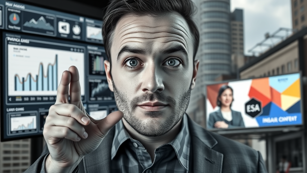 split screen showing digital content marketing analytics and traditional billboard ads, comparison of media marketing