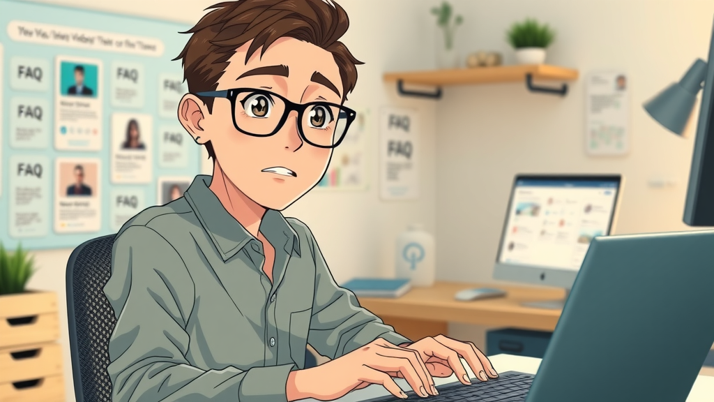 social media manager consulting FAQ board with video content icons for social media video marketing tips
