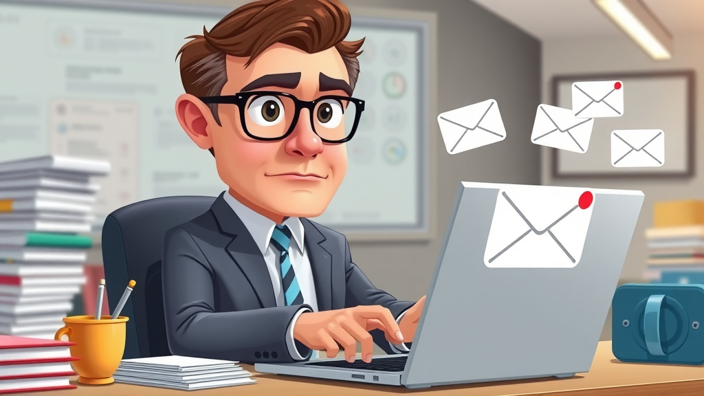 Focused journalist sending an email pitch—crucial for becoming a featured expert on a media news site.