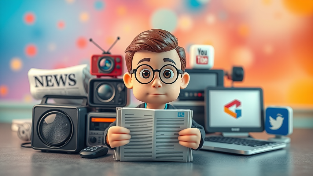 authoritative media platforms - Gen Z group exploring news, colorful digital environment