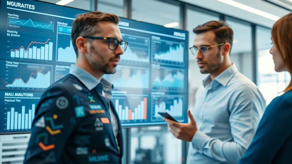 informative data visualization dashboard showing website analytics metrics with professional team analyzing results