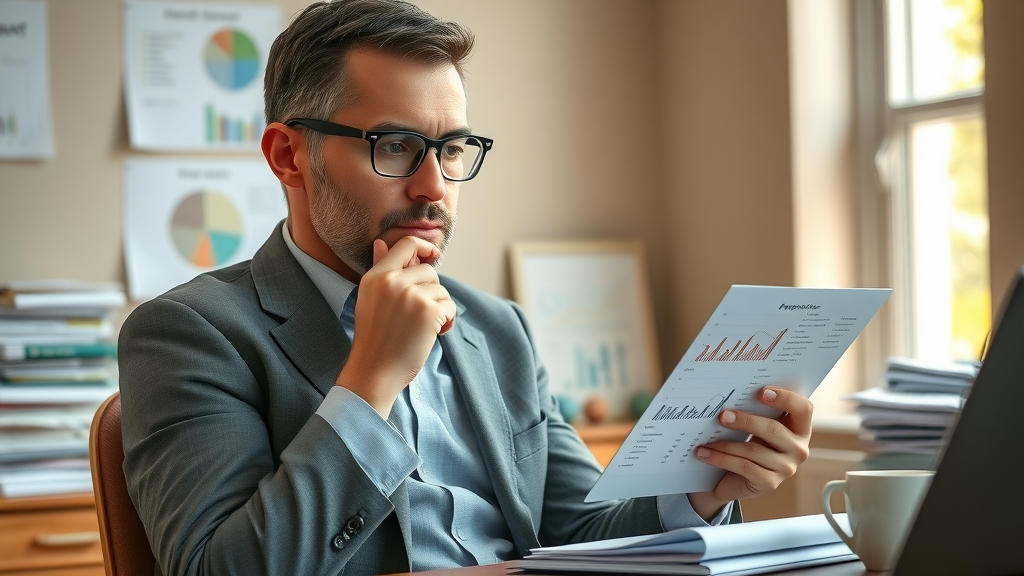 business manager analyzing expense charts for affordable small business marketing