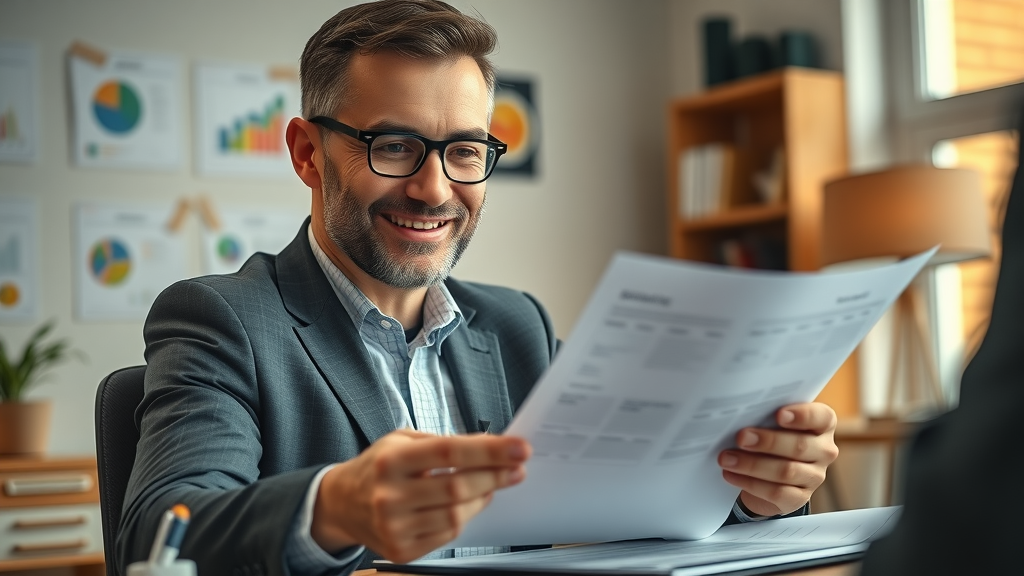 Inspiring business owner reviewing paperwork, confident local business lead generation strategies