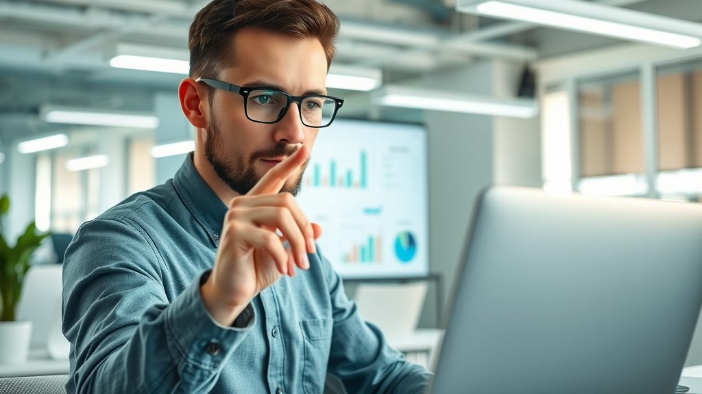 marketer reviewing different website analytics tools on digital interface in modern tech workspace