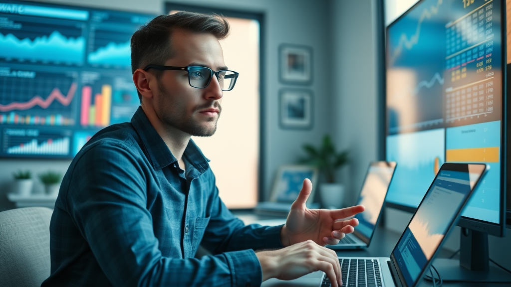 modern marketer planning local business video ad strategy and analyzing data