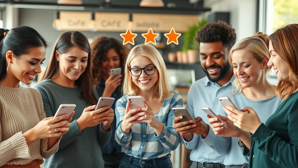 positive reviews online reputation management customers reviewing on smartphones