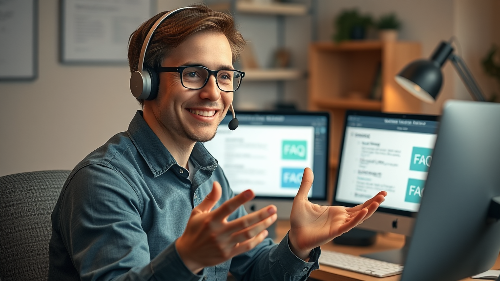 Customer support specialist answering sales funnel optimization questions for clients, cozy office