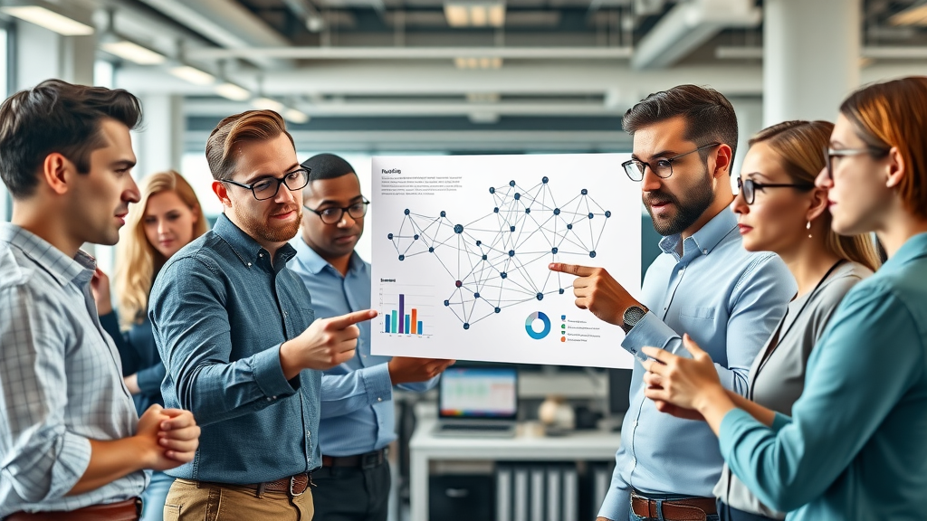 Professionals examining backlink profile charts and network connections for SEO audit checklist evaluation