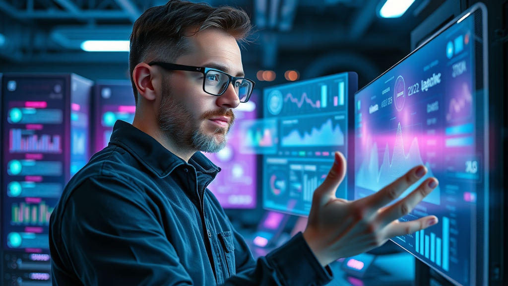 visionary web designer looking at holographic futuristic website interfaces – responsive web design