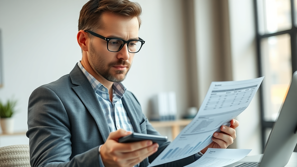 Businessman reviewing website design and optimization costs and ROI
