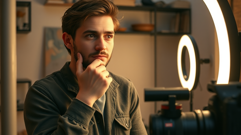 vlogger setting up affordable video lighting and gear for small business marketing