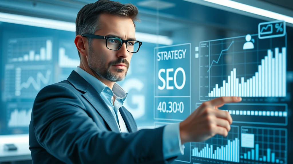 seo techniques innovative digital strategist mapping SEO strategies on transparent board, digital projections, light holograms