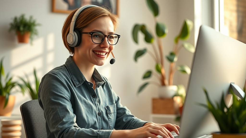 friendly customer service representative engaging in online reputation repair techniques by responding to negative reviews on computer