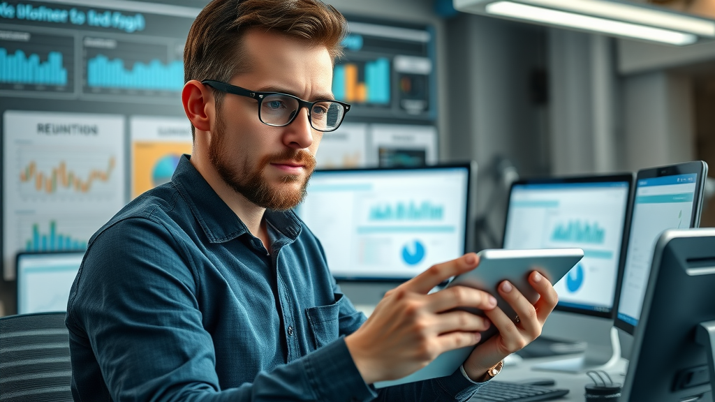 digital marketer comparing reputation management tools and techniques for online reputation repair in a tech workspace