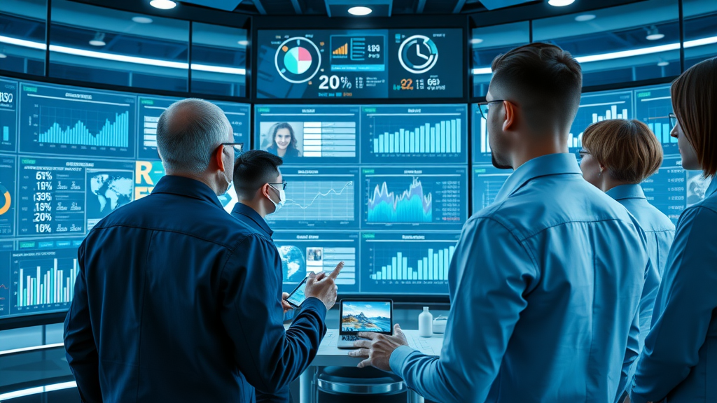 Digital marketing team using video marketing platform dashboard to analyze video performance.