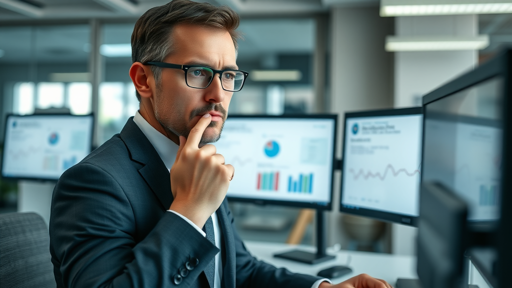 professional businessperson analyzing online reputation repair techniques and data on computer screen for online reputation management in modern office, brand reputation improvement