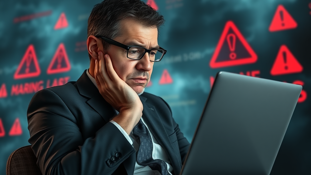 worried businessperson reading negative comments, negative review on social media, crisis management background