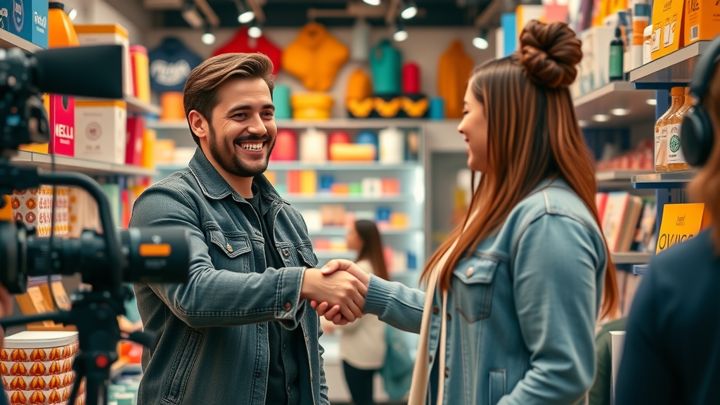 Small business owner partnering with influencer for Facebook ad campaign.