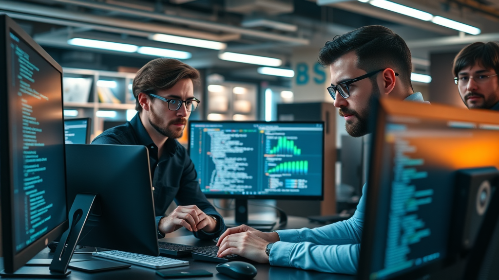 web developer team optimizing website speed, site performance best practices in modern office