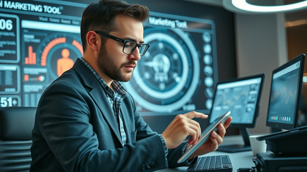 business owner browsing digital marketing tools for small businesses