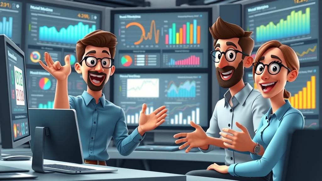 animated dashboard, marketers reviewing social media metrics, digital marketing, high-tech office with social media graphs
