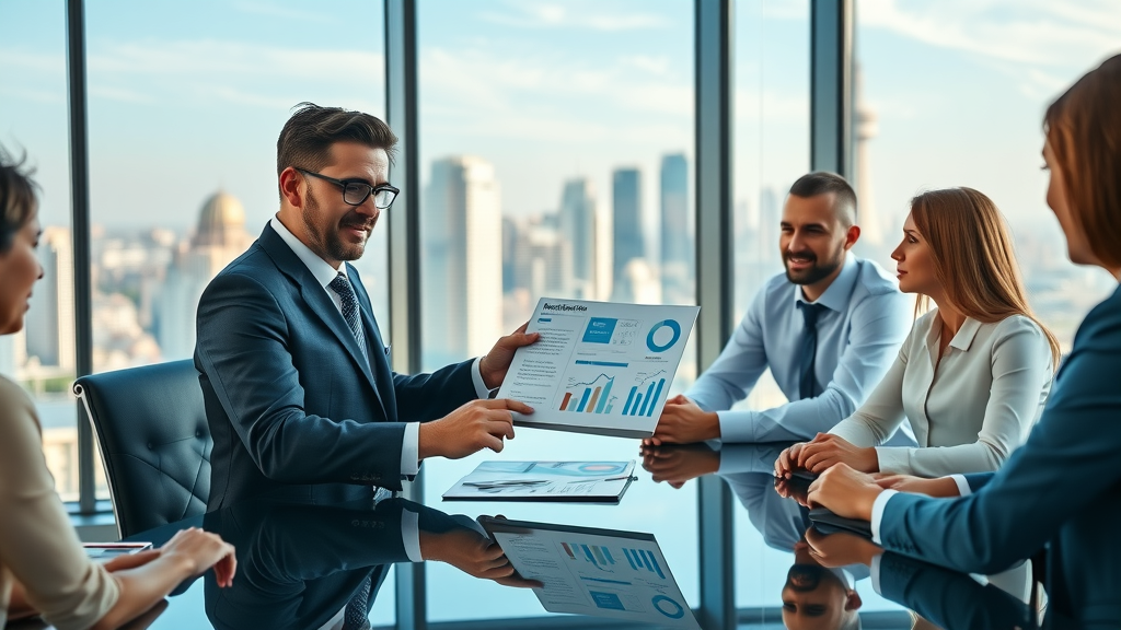 Business strategist aligning link building strategy with marketing goals in a modern boardroom