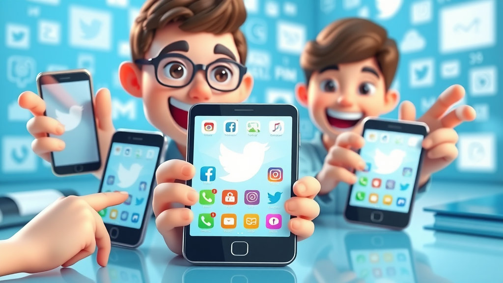 Branded mobile devices showing social media apps - social media marketing strategies, digital engagement, users interacting