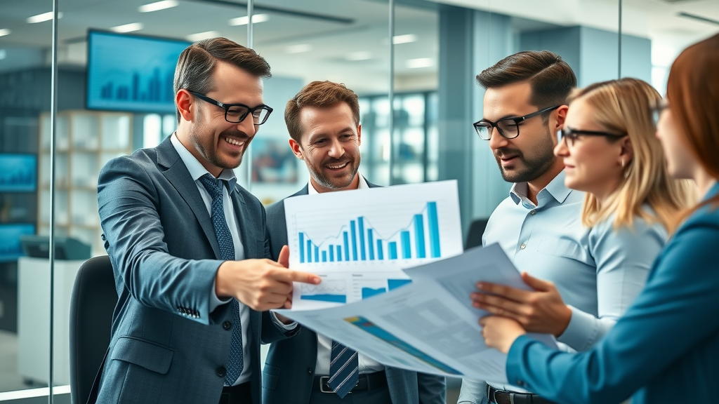 Dynamic business team analyzing b2b lead generation data trends and strategies