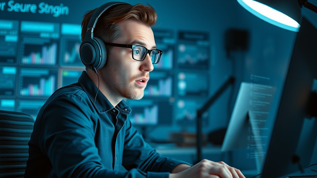attentive marketer listening with headphones, social listening for social media lead generation