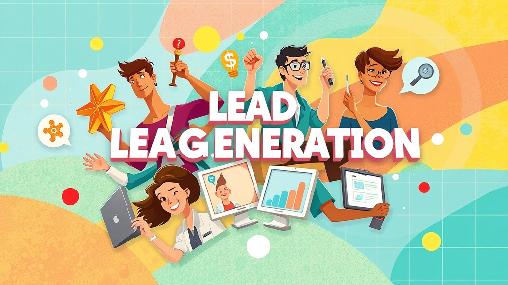 creative illustration of ten small business lead generation strategies icons colorful background