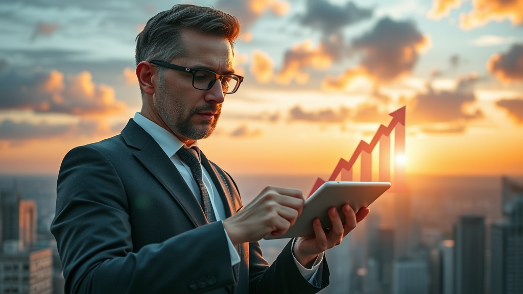 Skyscraper with rising arrows representing improved search engine ranking through website optimization