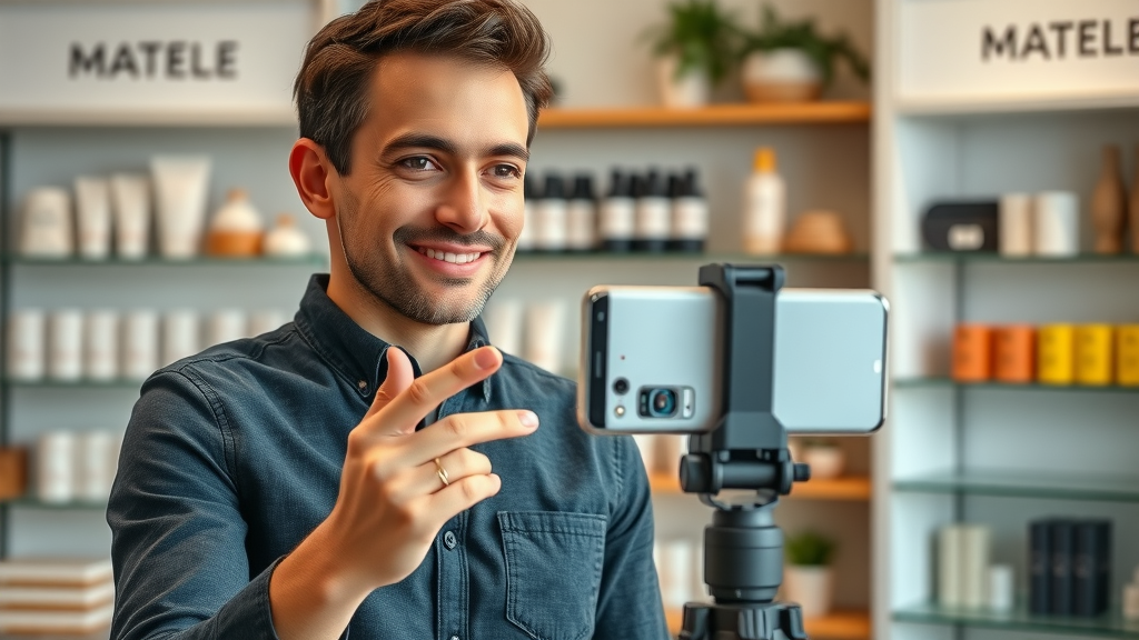 Small business video tips - business owner filming product demonstration with smartphone in boutique shop