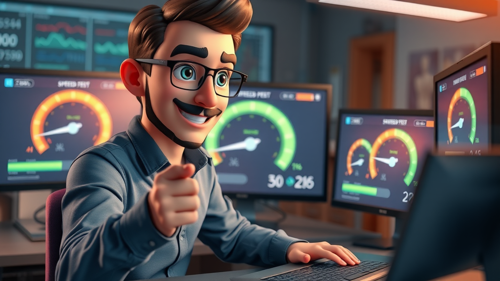 Dynamic website speed test graphic, professional analyzing page speed and performance charts for technical SEO audit