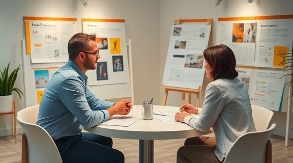 innovative content strategy, thoughtful, planning campaign, photorealistic, creative studio with mood boards and sketches, highly detailed, strategists discussing at a round table, pastel shades, directional side lighting, shot with a 70-200mm lens.